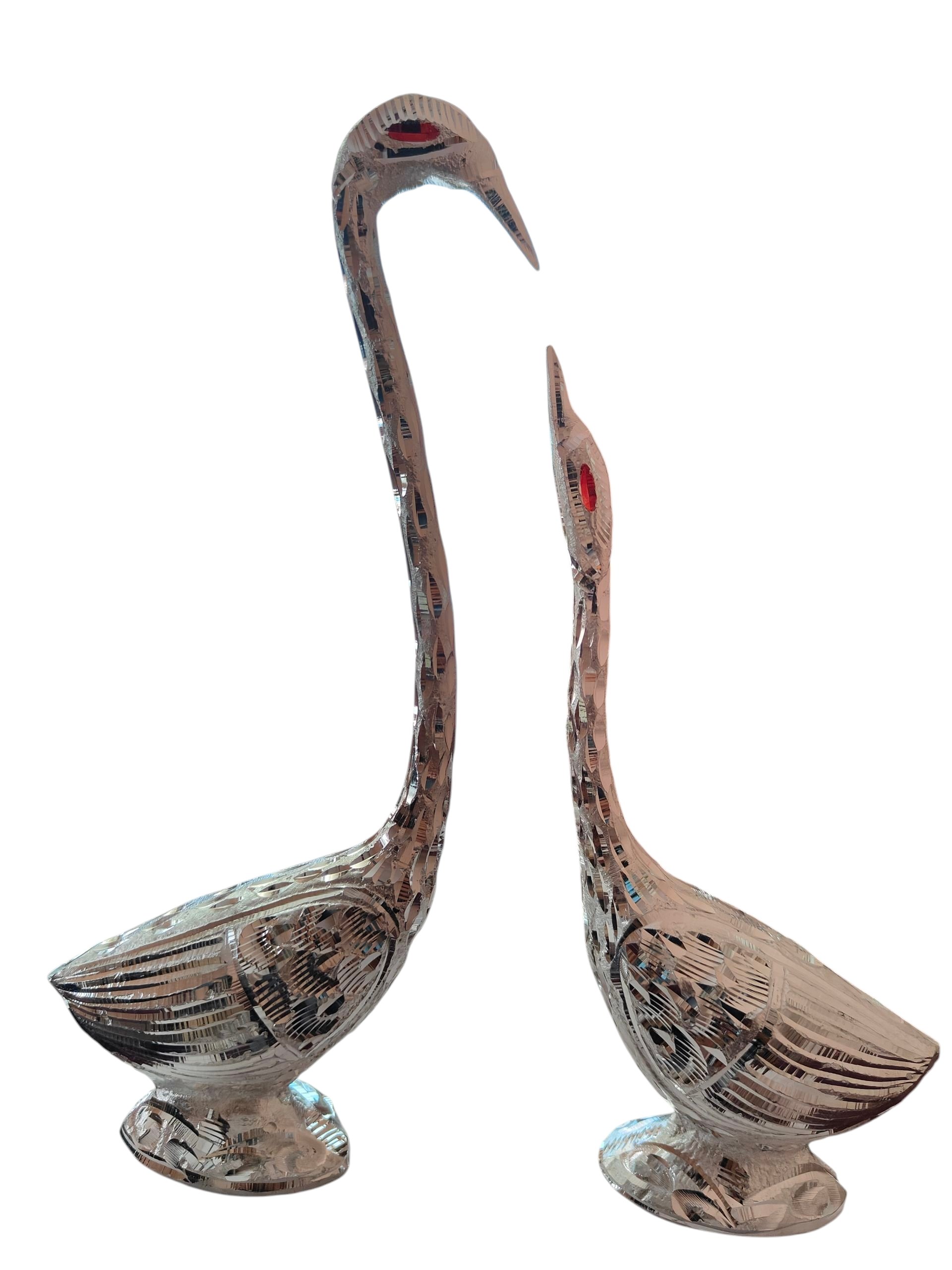 pair of kissing duck, swan showpiece for home decor (silver)