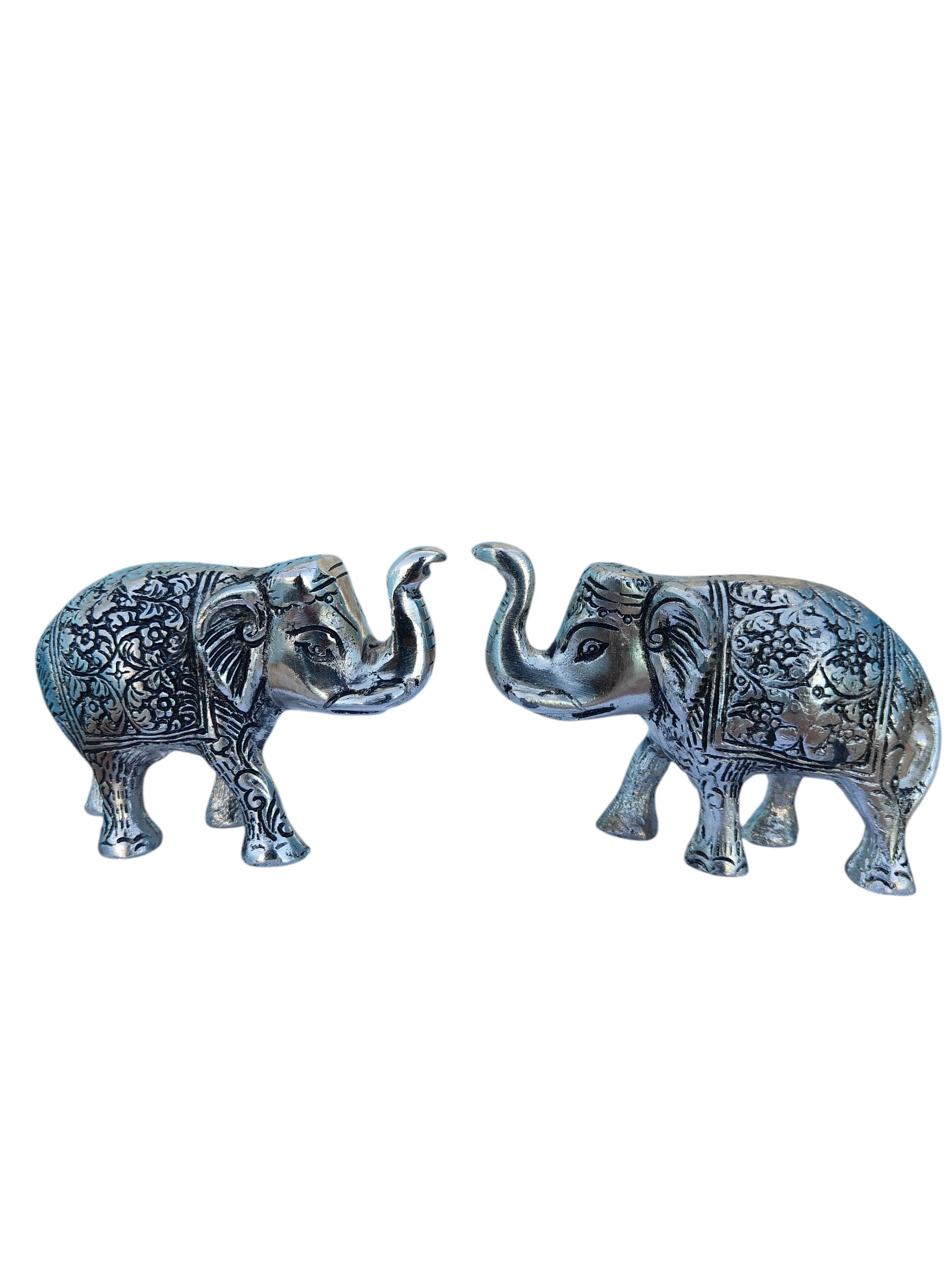elephant pair nu metal elephant statue polish set of 2 for office table top decor, good luck, gift & home decorative elephant showpiece for vastu & home decorative item (metal, silver)