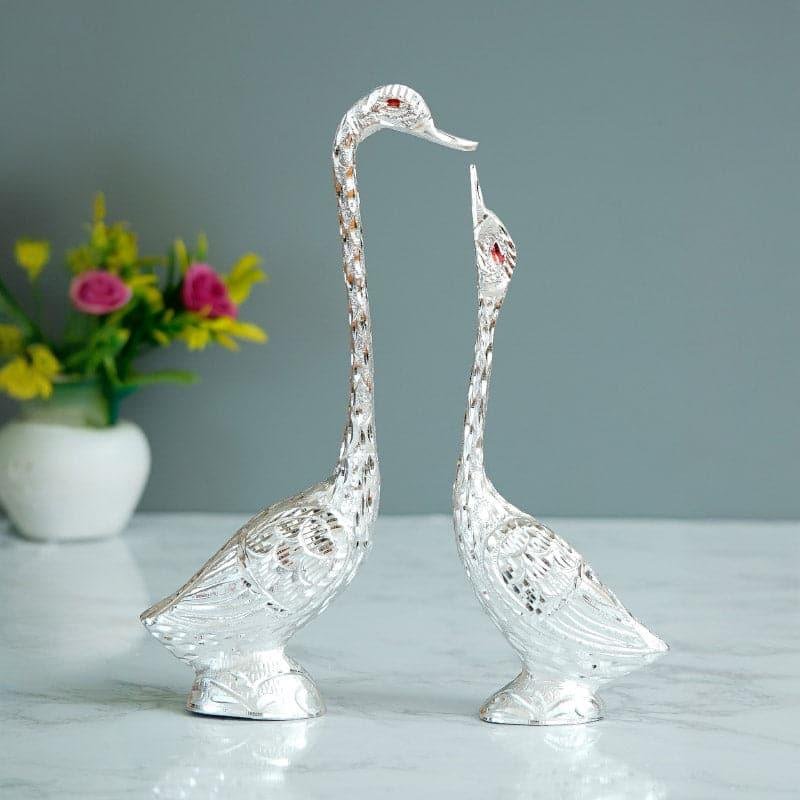 pair of kissing duck, swan showpiece for home decor (silver)