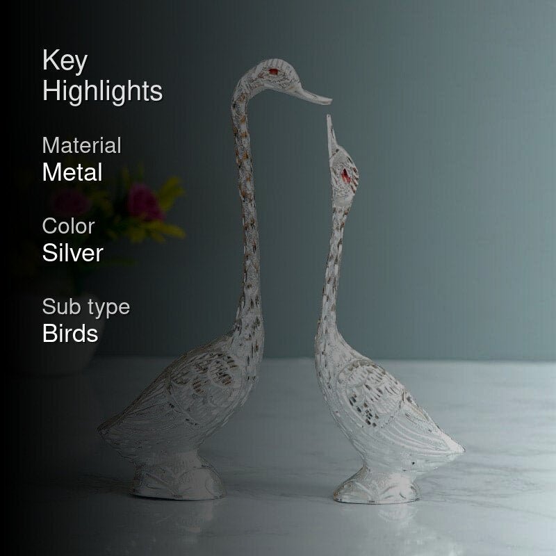 pair of kissing duck, swan showpiece for home decor (silver)