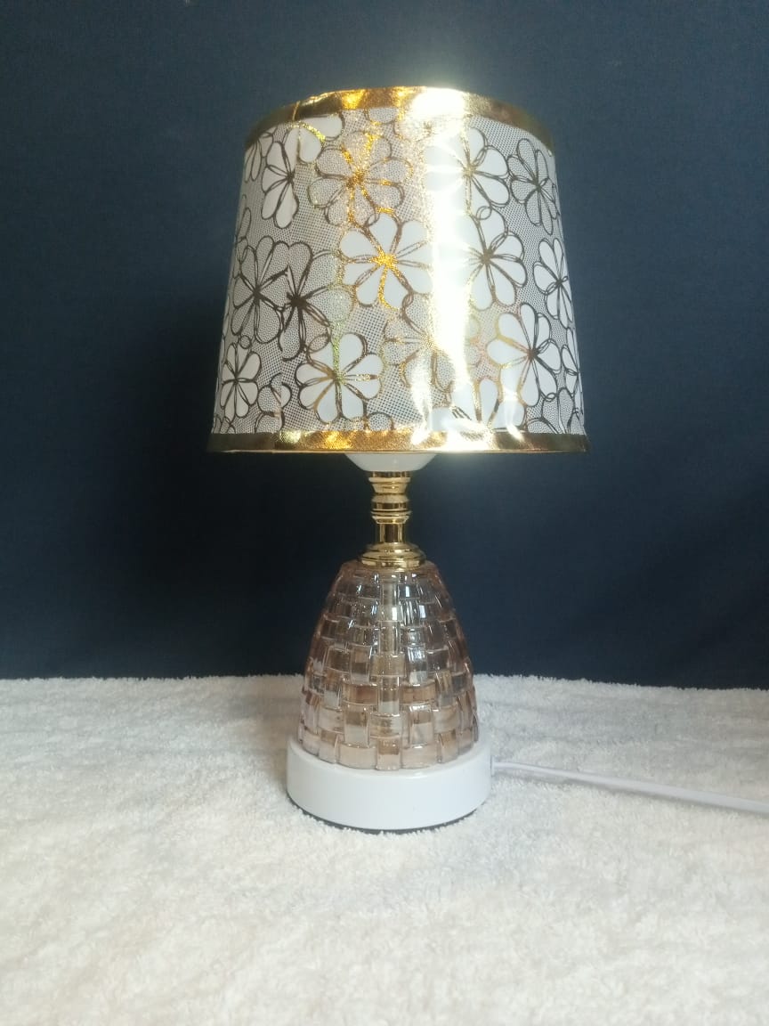 Table Lamp with Golden Floral Shades pattern with texture Glass base - Image 2