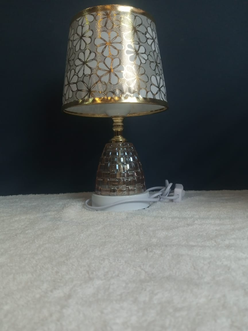 Table Lamp with Golden Floral Shades pattern with texture Glass base
