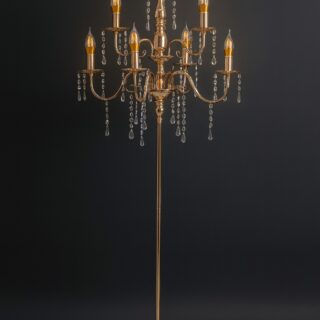 Gold Colored Chandelier Floor lamp with Crystal accents