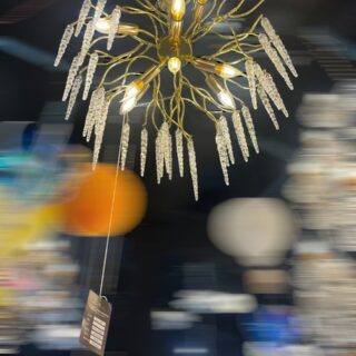 Modern Crystal Chandelier with Golden Tree Branch Frame and Raindrop like crystal accents