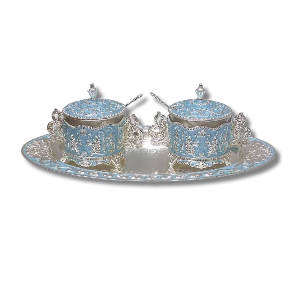 Antique Silver-Blue Decorative Serving Jar Set